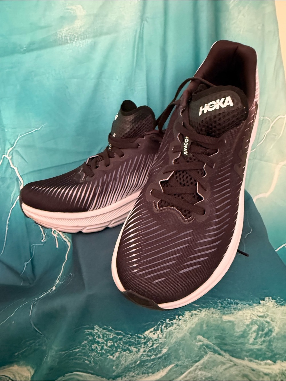 Hoka Rincon Black and White Athletic Running Shoes